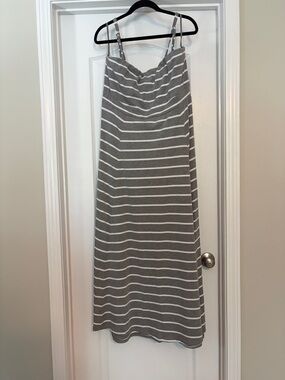 Striped Gray and White Maxi Dress with Removable Straps